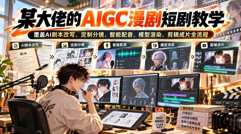 某大佬的AIGC漫剧短剧教学,覆盖AI剧本改写、定制分镜、智能配音、模型渲染、剪辑成片全流程-续财库