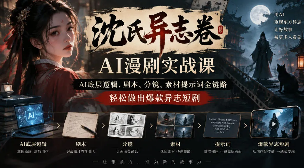 沈氏异志卷AI漫剧实战课｜AI底层逻辑、剧本、分镜、素材提示词全链路，轻松做出爆款异志短剧-续财库