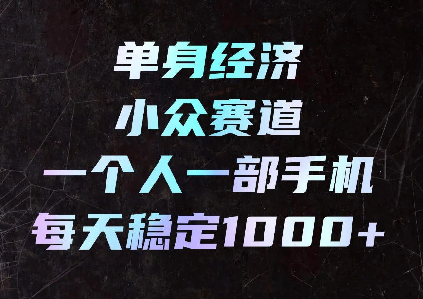 单身经济小众赛道，一个人一部手机，每天稳定1000+，利用下班碎片时间即可【揭秘】-续财库