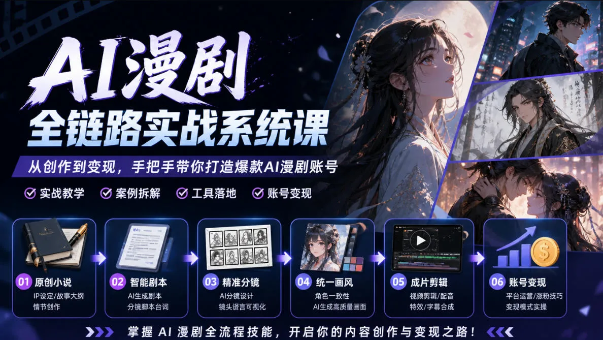 AI漫剧全链路实战系统课|原创小说、智能剧本、精准分镜、统一画风、成片剪辑、账号变现实操教学-续财库