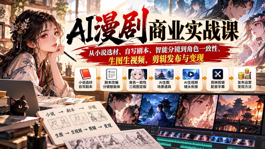 AI漫剧商业实战课:从小说选材、自写剧本、智能分镜到角色一致性、生图生视频、剪辑发布与变现-续财库