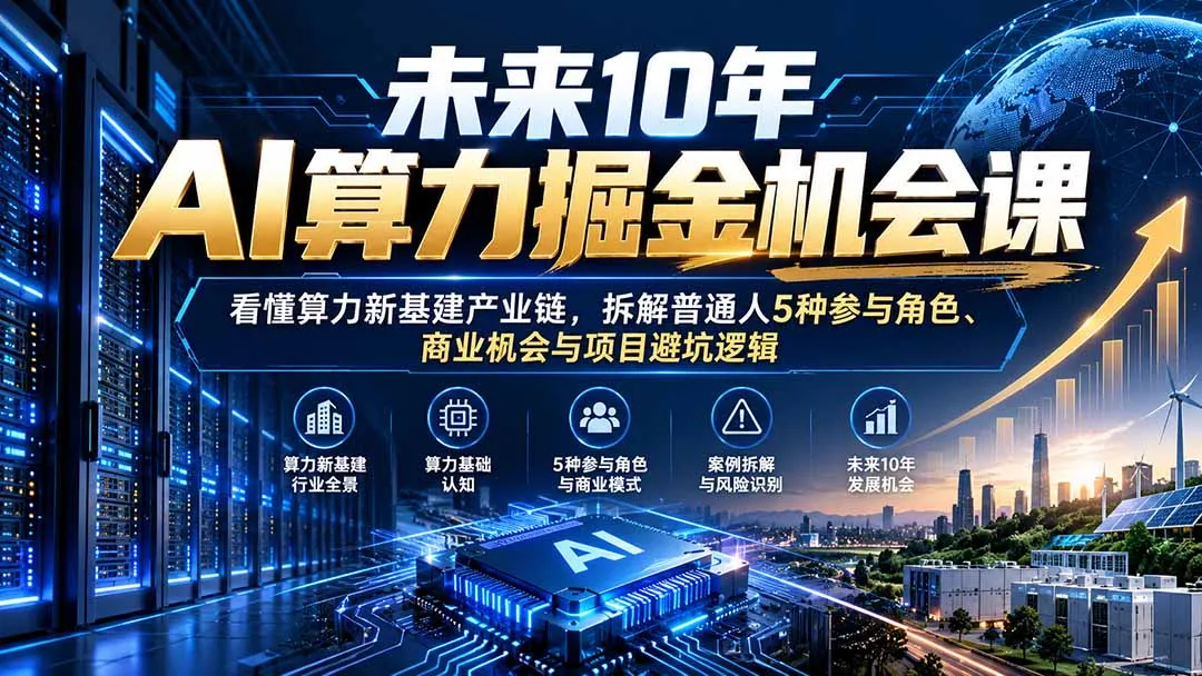 未来10年AI算力掘金机会课：看懂算力新基建产业链，拆解普通人5种参与角色、商业机会与项目避坑逻辑-续财库