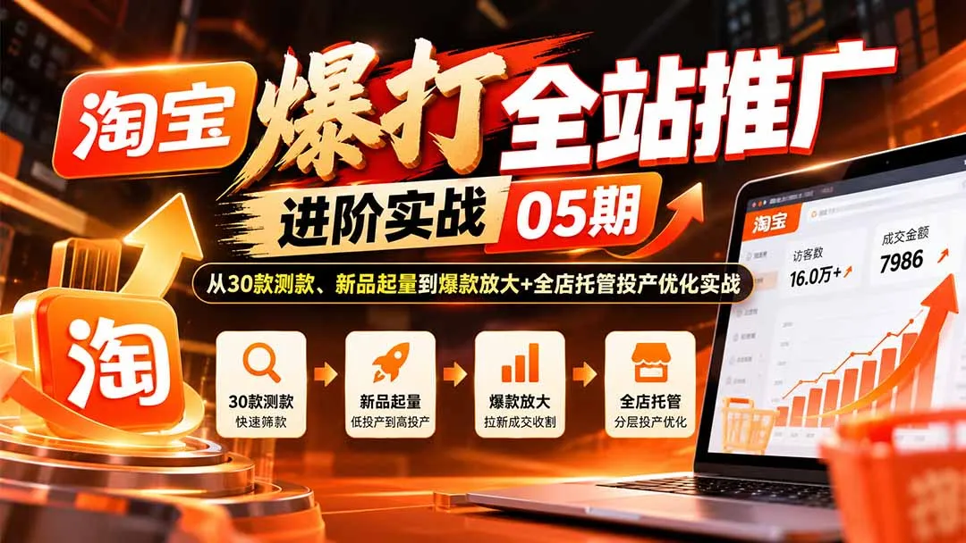 淘宝爆打全站推广进阶实战05期：从30款测款、新品起量到爆款放大+全店托管投产优化实战-续财库