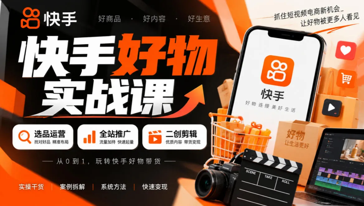 快手好物实战课｜选品运营+全站推广+二创剪辑带货变现-续财库