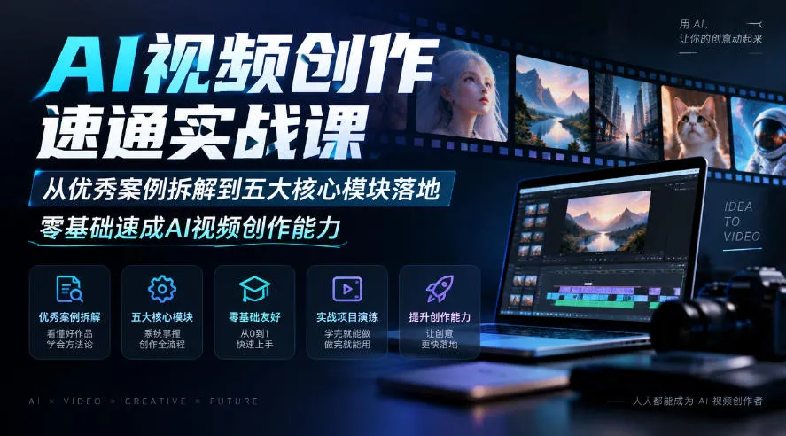 AI视频创作速通实战课｜从优秀案例拆解到五大核心模块落地，零基础速成AI视频创作能力-续财库