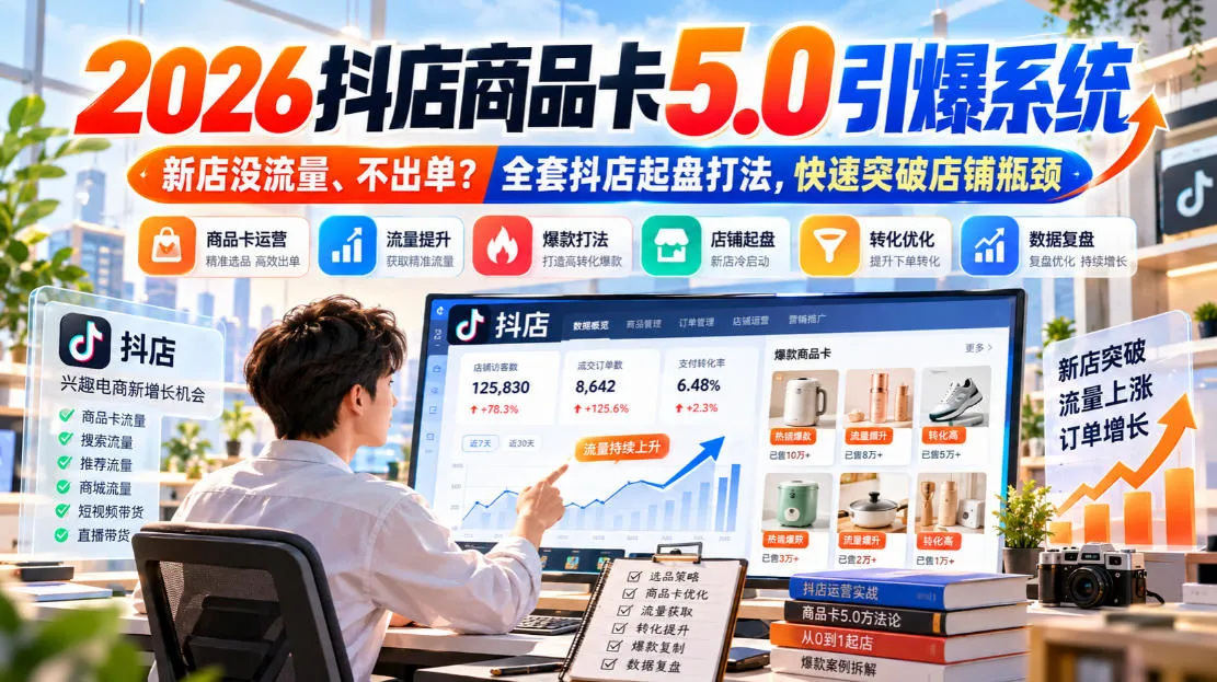 2026抖店商品卡5.0引爆店铺流量，新店没流量、不出单？全套抖店起盘打法，快速突破店铺瓶颈-续财库