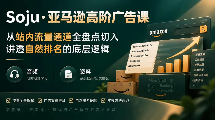 亚马逊高阶广告课，从站内流量通道全盘点切入，讲透自然排名的底层逻辑(直播+音频+资料)-续财库