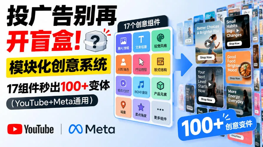 投广告别再开盲盒！模块化创意系统，17组件秒出100+变体(YouTube+Meta通用)【原创双语字幕】-续财库