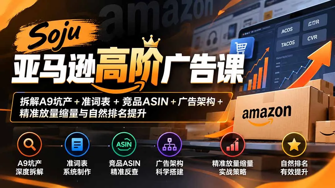 Soju亚马逊高阶广告课：拆解A9坑产+准词表+竞品ASIN+广告架构+精准放量缩量与自然排名提升-续财库