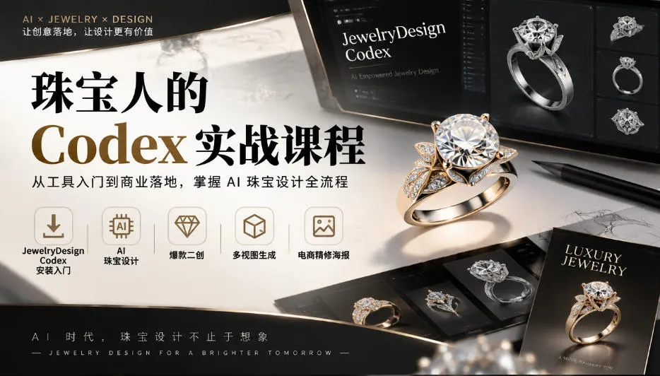 珠宝人的Codex实战课程｜JewelryDesign Codex安装入门、AI珠宝设计、爆款二创、多视图生成、电商精修海报全链路教学-续财库