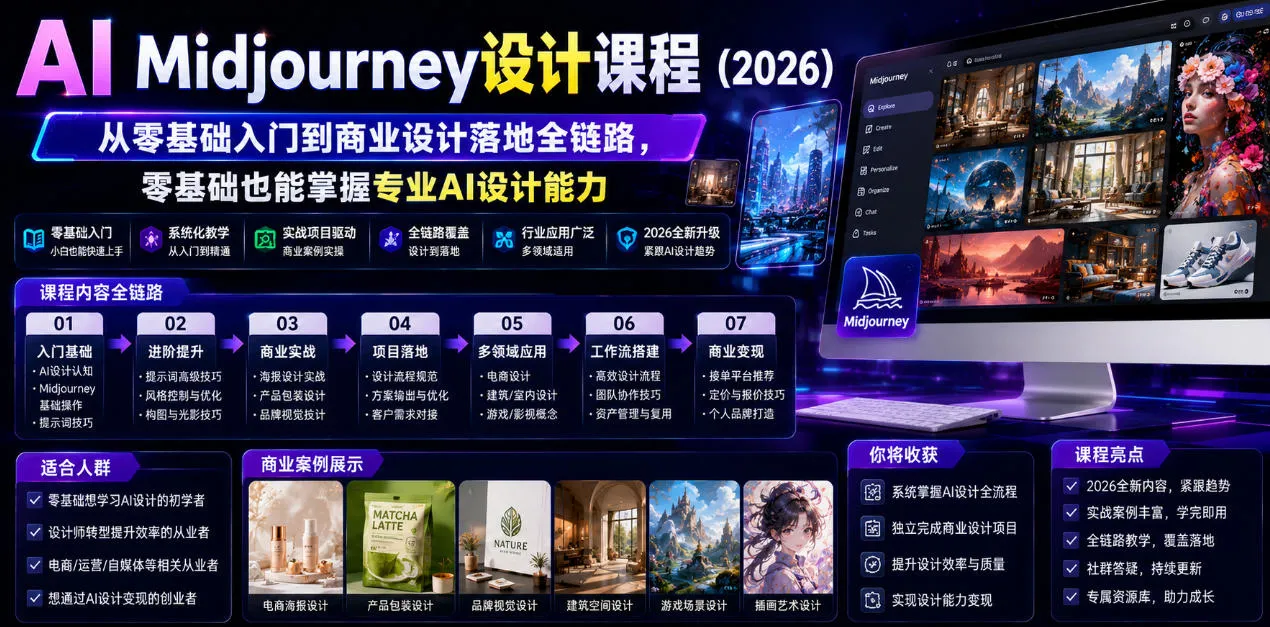 AI Midjourney设计课程(2026)，从零基础入门到商业设计落地全链路，零基础也能掌握专业AI设计能力(更新1007)-续财库