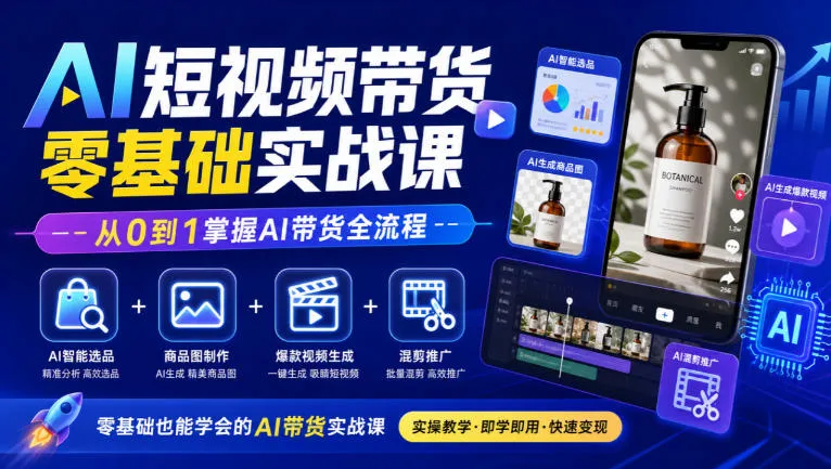 AI短视频带货零基础实战课｜AI智能选品+商品图制作+爆款视频生成+混剪推广，从0到1掌握AI带货全流程-续财库