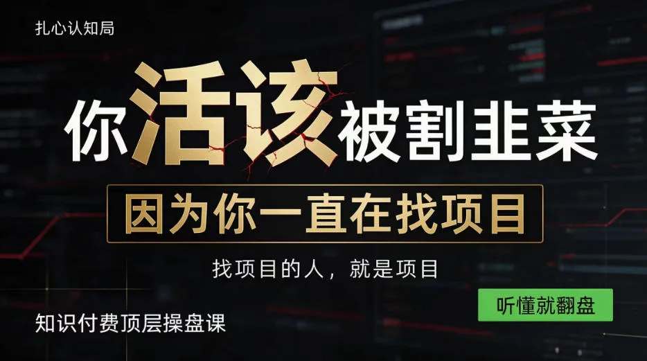 做项目不如卖项目，做知识付费自己当老板，知识付费顶层操盘课，听懂就翻盘【揭秘】-续财库