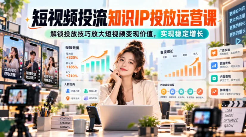 短视频投流知识IP投放运营课，解锁投放技巧放大短视频变现价值，实现稳定增长-续财库