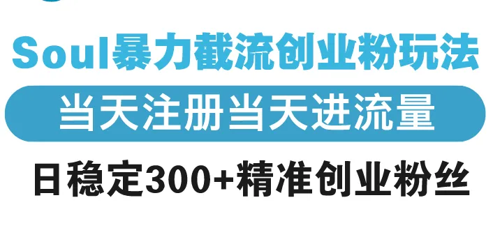 Soul暴力截流创业粉玩法，当天注册当天进流量，日稳定300+精准创业粉丝-续财库