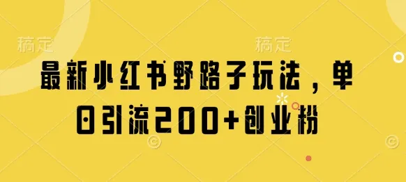 最新小红书野路子玩法，单日引流200+创业粉-续财库