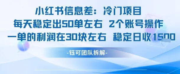 小红书信息差冷门项目一单利润30块每天稳定1.5k左右2个账号操作-续财库