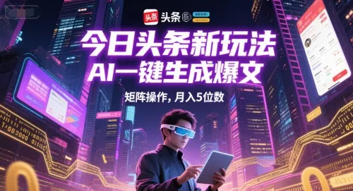 今日头条新玩法，AI一键生成爆文，矩阵操作，月入5位数-续财库