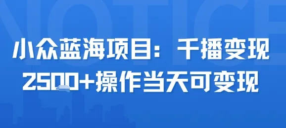 小众蓝海项目，千播变现2.5k+操作当天可变现-续财库