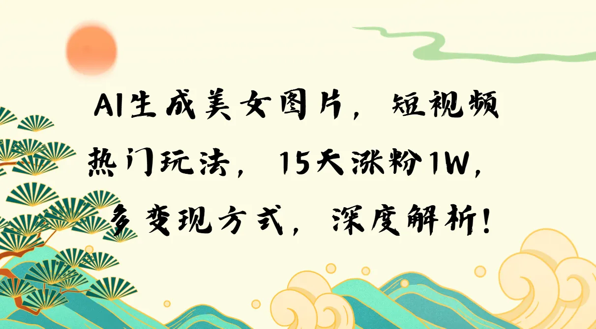 AI生成美女图片,短视频热门玩法,15天涨粉1W,多变现方式,深度解析!-续财库