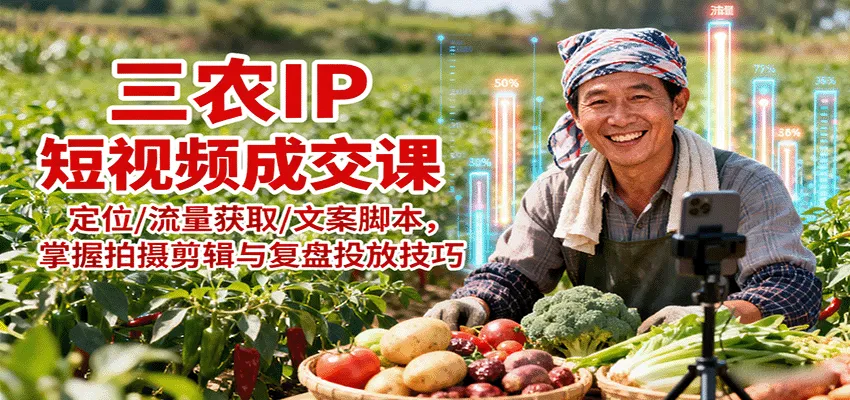 三农IP短视频成交课：定位/流量获取/文案脚本，掌握拍摄剪辑与复盘投放技巧-续财库