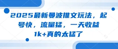 2025最新曼波推文玩法,起号快,流量猛,一天收益1k+真的太猛了-续财库