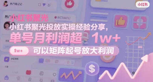 小红书聚光投放实操经验分享，单号月利润超1w+，可以矩阵起号放大利润-续财库
