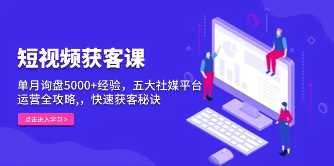 短视频获客课，单月询盘5000+经验，五大社媒平台运营全攻略,，快速获客...-续财库
