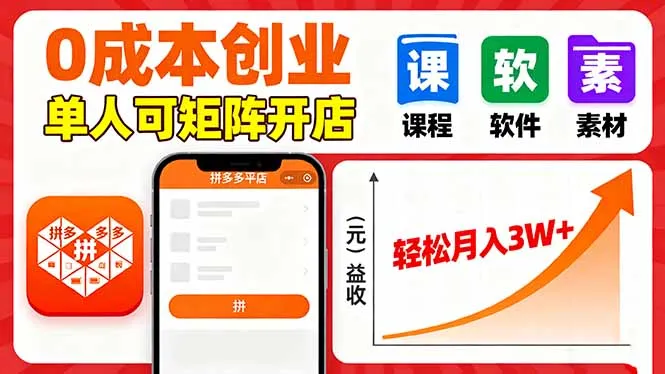 拼多多虚拟电商，0成本，单人可矩阵开店，轻松月入3W+-续财库