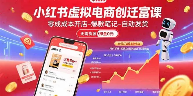 小红书虚拟电商创富课:零成本开店/爆款笔记/自动发货,30天打造被动收入-续财库