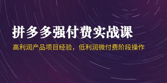 拼多多强付费实战课-44期,高利润产品项目经验,低利润微付费阶段操作-续财库