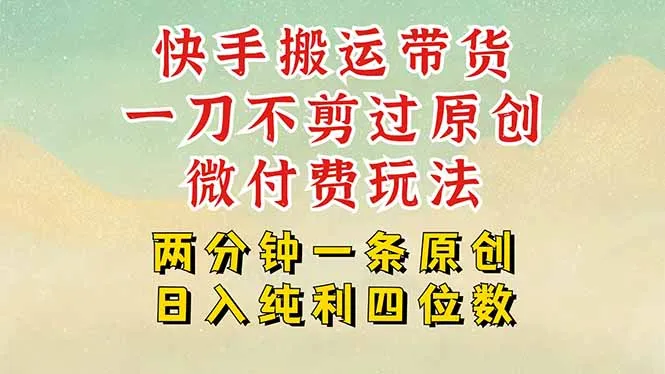 快手黑科技搬运带货，一刀不剪过原创，微付费投流玩法，轻松日入四位数...-续财库