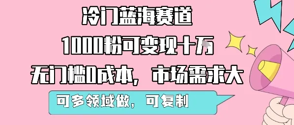 冷门蓝海赛道,1000粉可变现十W,无门槛0成本,市场需求大,可多领域做,可复制性强-续财库
