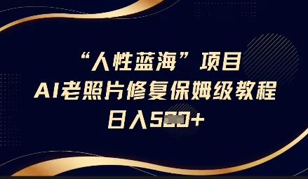 人性蓝海AI老照片修复项目保姆级教程，长期复购，轻松日入5张-续财库