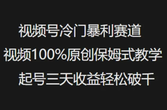 视频号冷门暴利赛道视频100%原创保姆式教学起号三天收益轻松破千-续财库