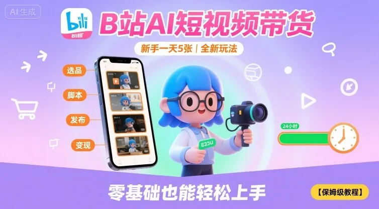 B站AI短视频带货，新手一天5张，全新玩法【保姆级教程】-续财库