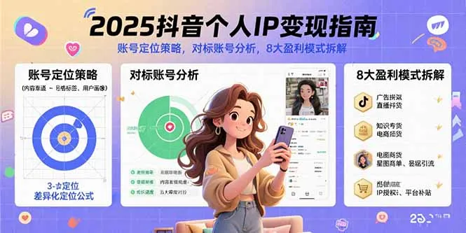 2025抖音个人IP变现指南，账号定位策略，对标账号分析，8大盈利模式拆解-续财库