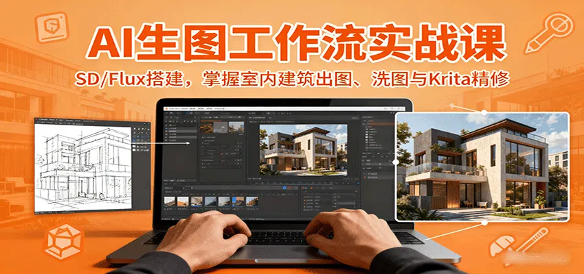AI生图工作流实战课：SD/Flux搭建，掌握室内建筑出图、洗图与Krita精修-续财库