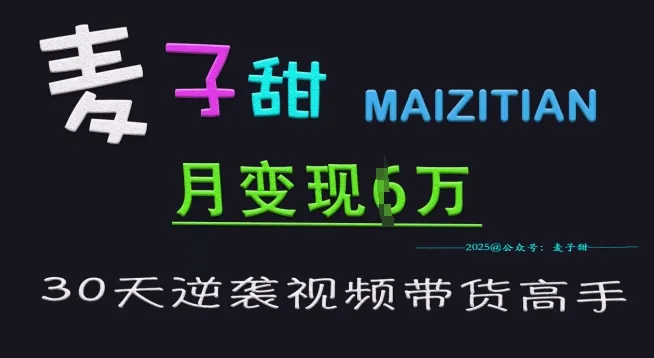 麦子甜30天逆袭视频带货高手，单月变现6W加特训营-续财库