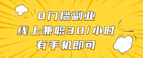 0门槛副业，线上兼职30一小时，有手机即可【揭秘】-续财库