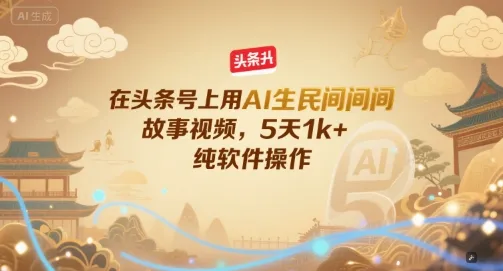在头条号上用AI生民间故事视频,5天1k+,纯软件操作-续财库