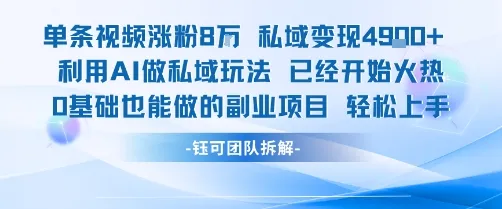 单条视频私域变现4.9k+利用AI做私域玩法 已经开始火热0基础也能做的副业项目轻松上手-续财库