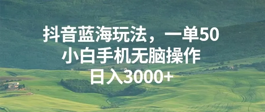 抖音蓝海玩法,一单50,小白手机无脑操作,日入3000+-续财库