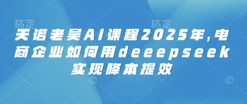 天诺老吴AI课程2025年，电商企业如何用deeepseek实现降本提效-续财库