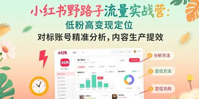 小红书野路子流量实战营：低粉高变现定位 对标账号精准分析 内容生产提效-续财库