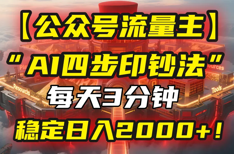 【公众号流量主】我用“AI四步法”每天复制粘贴3分钟，稳定日入2000+！-续财库