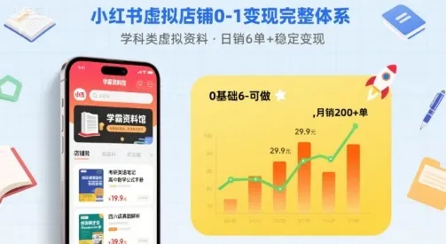小红书虚拟店铺0-1变现完整体系：卖学科类虚拟资料，一天6张+，很稳定【已完结】-续财库