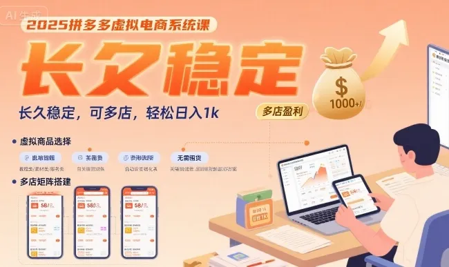 2025拼多多虚拟电商系统课,长久稳定,可多店,轻松日入1k-续财库