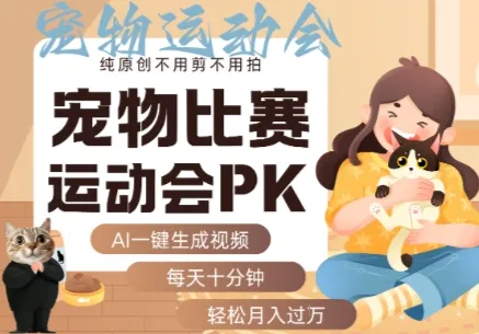 AI一键生成宠物比赛运动会PK视频,纯原创不用剪不用拍,每天十分钟,轻松月入过1W+-续财库