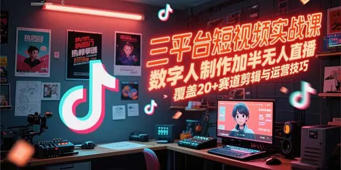 三平台短视频实战课，数字人制作加半无人直播，覆盖20+赛道剪辑与运营技巧-续财库